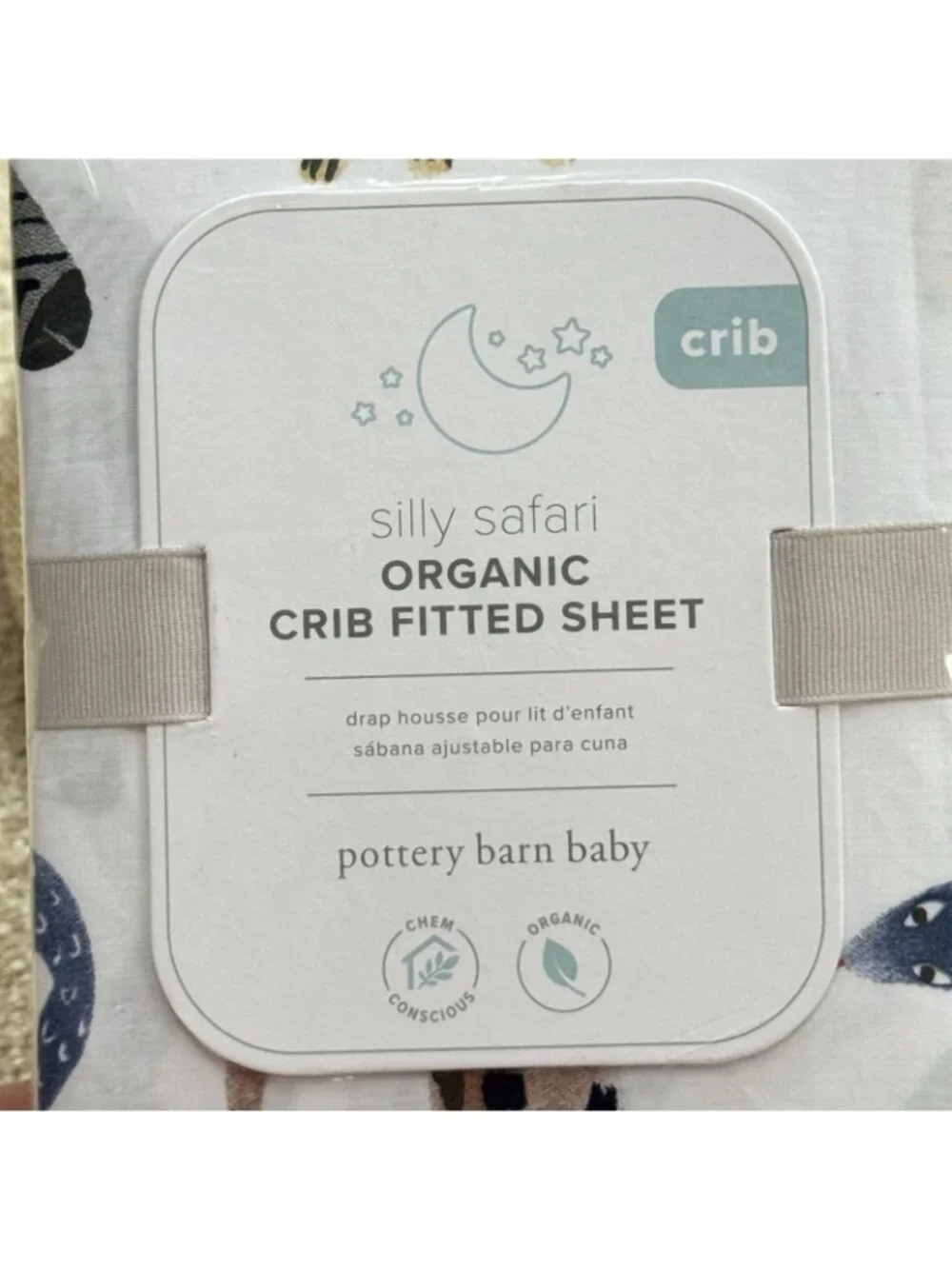 Pottery Barn Baby Silly Safari Organic Crib Fitted Sheet  Animals Lion Giraffe